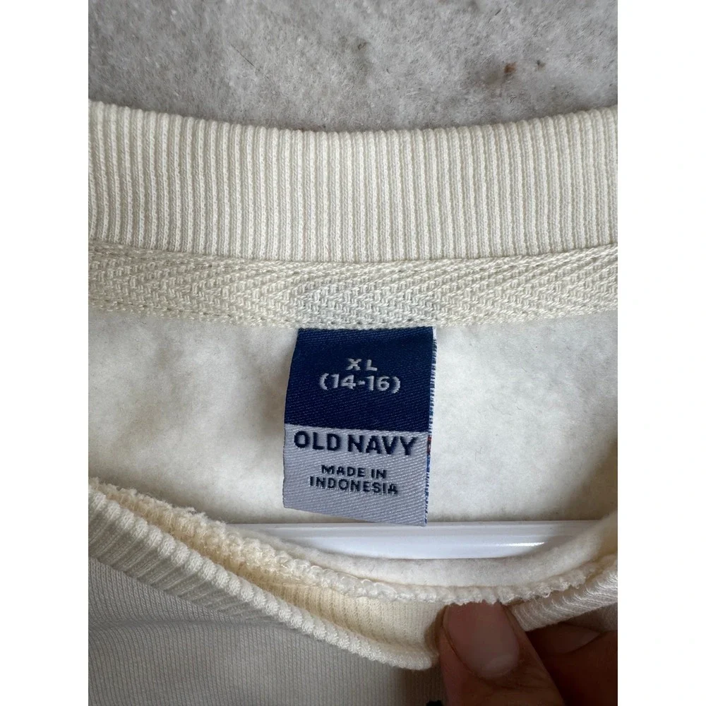 Old Navy Girls Cream Pink Cherry Cake Graphic Crewneck Sweatshirt XL 14-16 NEW